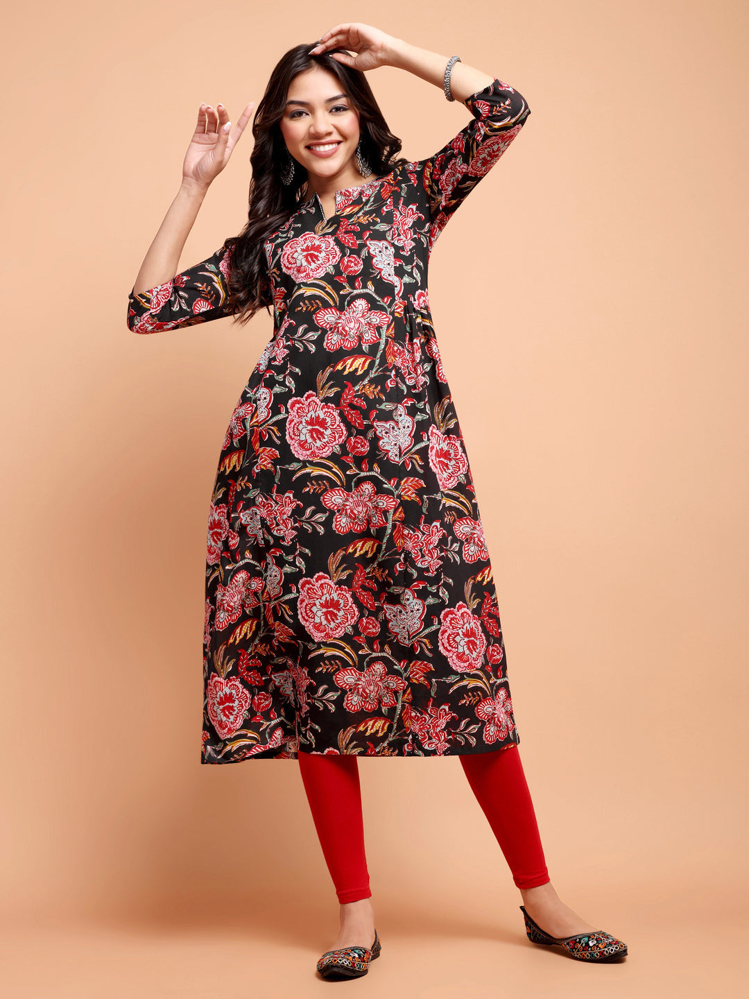 ALANKARI Floral Printed Cotton A-Line Kurta