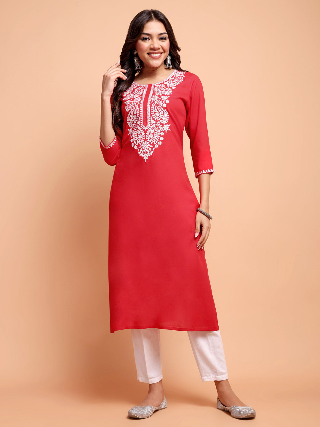 ALANKARI Ethnic Motifs Embroidered Chikankari Kurta