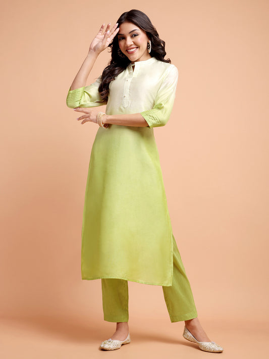 ALANKARI Ombre Straight Chanderi Cotton Kurta with Trousers