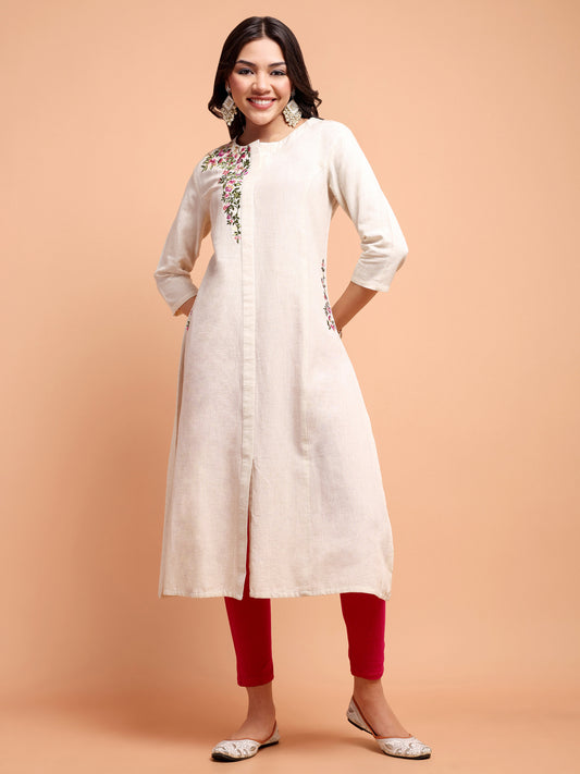 ALANKARI Floral Embroidered Thread Work Pure Cotton Kurta