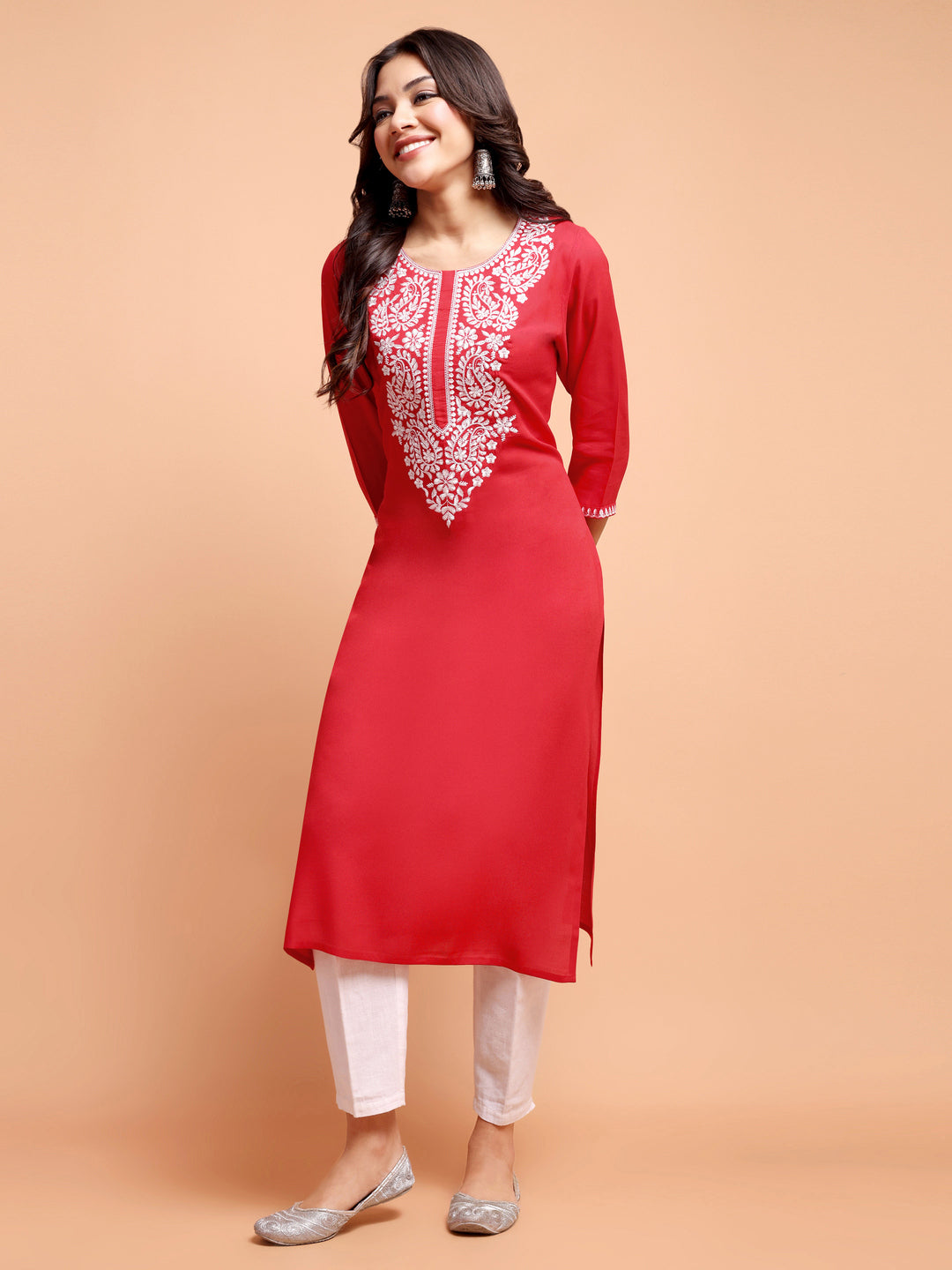 ALANKARI Ethnic Motifs Embroidered Chikankari Kurta