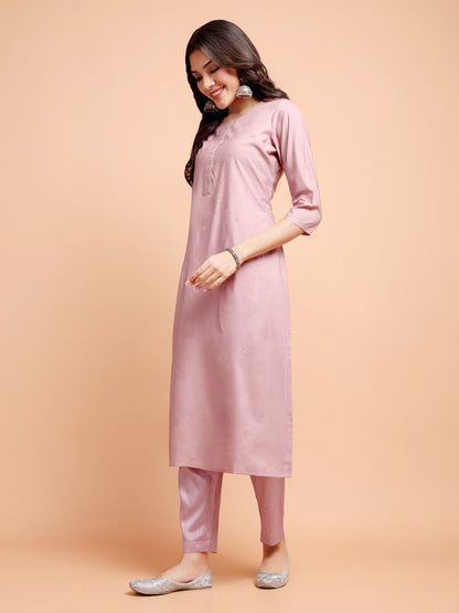 ALANKARI Mauve Straight Gotta Patti Chanderi Cotton Kurta with Trousers & Dupatta