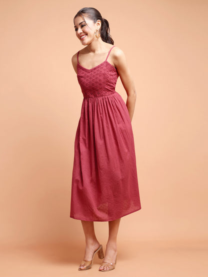 Maroon Knee length shiffley dress for women
