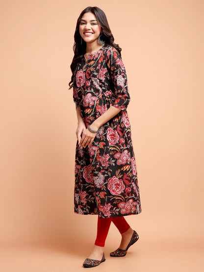 ALANKARI Floral Printed Cotton A-Line Kurta