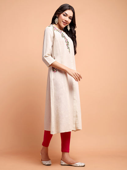 ALANKARI Floral Embroidered Thread Work Pure Cotton Kurta