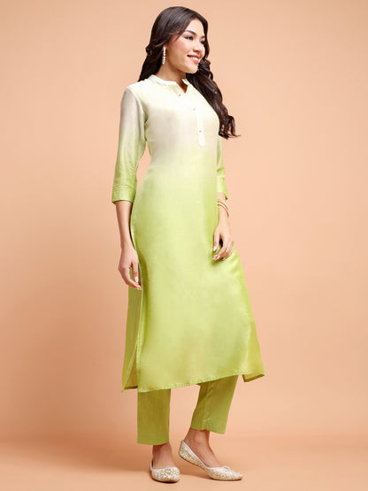 ALANKARI Ombre Straight Chanderi Cotton Kurta with Trousers