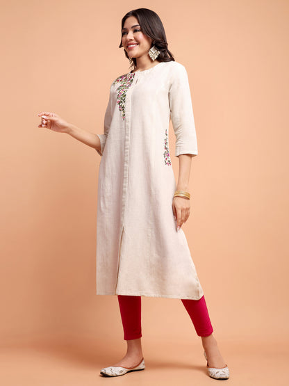 ALANKARI Floral Embroidered Thread Work Pure Cotton Kurta