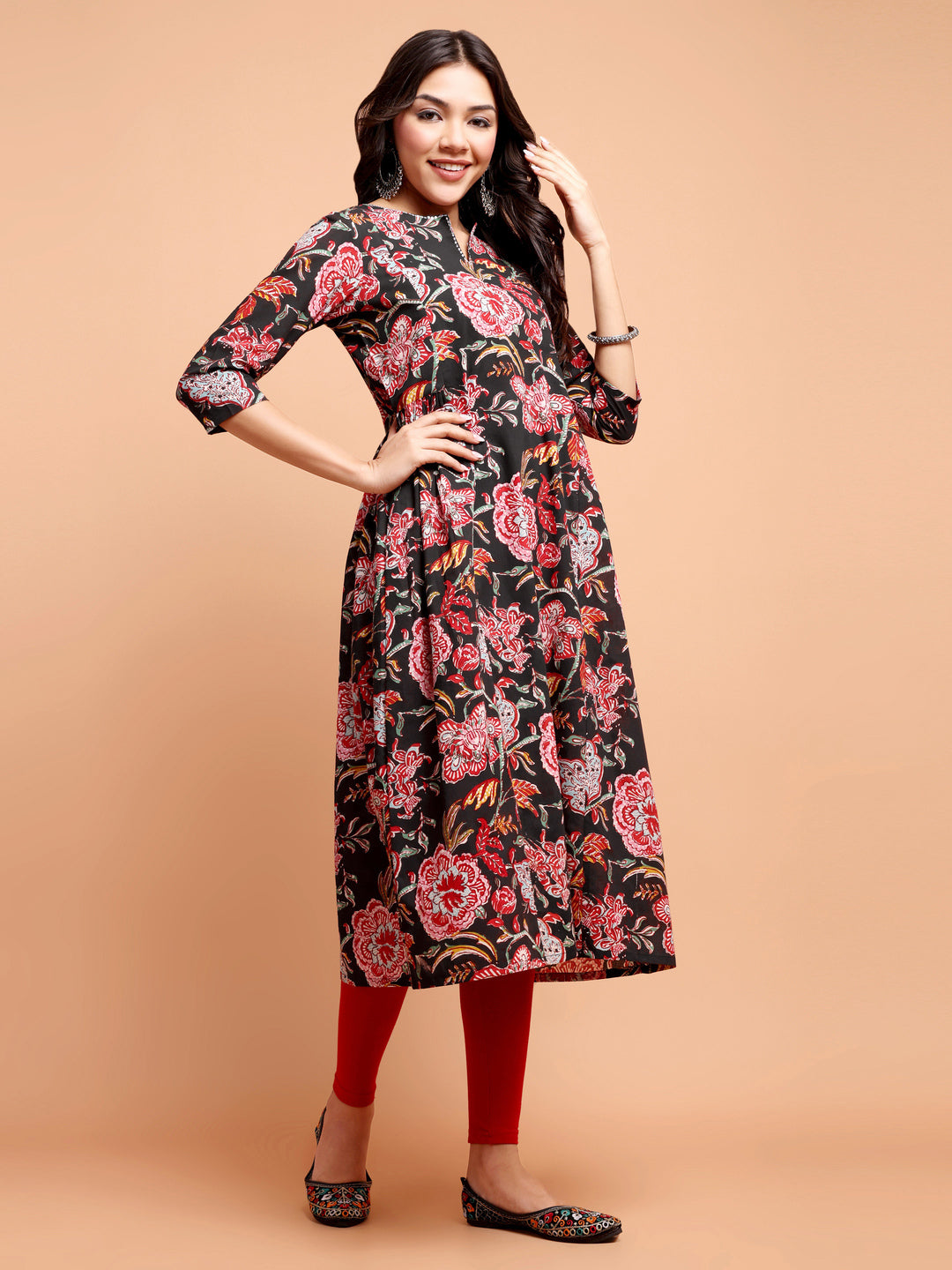 ALANKARI Floral Printed Cotton A-Line Kurta