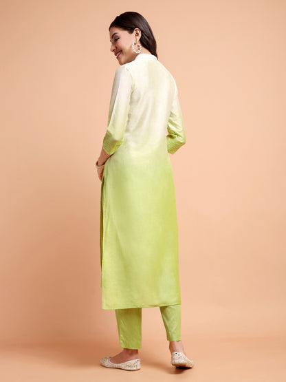 ALANKARI Ombre Straight Chanderi Cotton Kurta with Trousers
