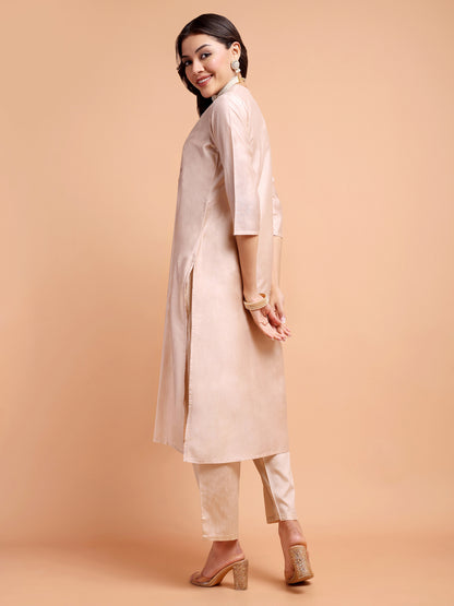 ALANKARI Pleated Beads and Stones Chanderi Cotton Kurta with Trousers