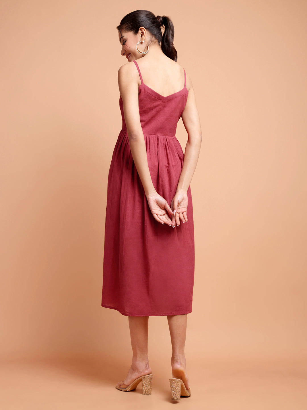 Maroon Knee length shiffley dress for women