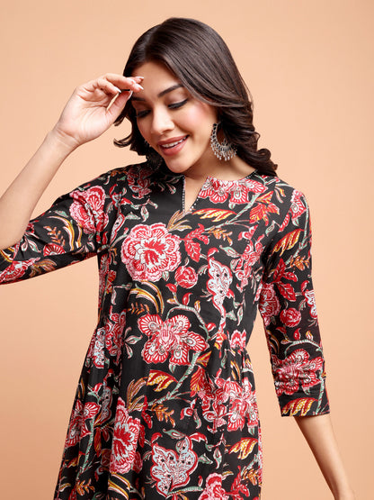 ALANKARI Floral Printed Cotton A-Line Kurta