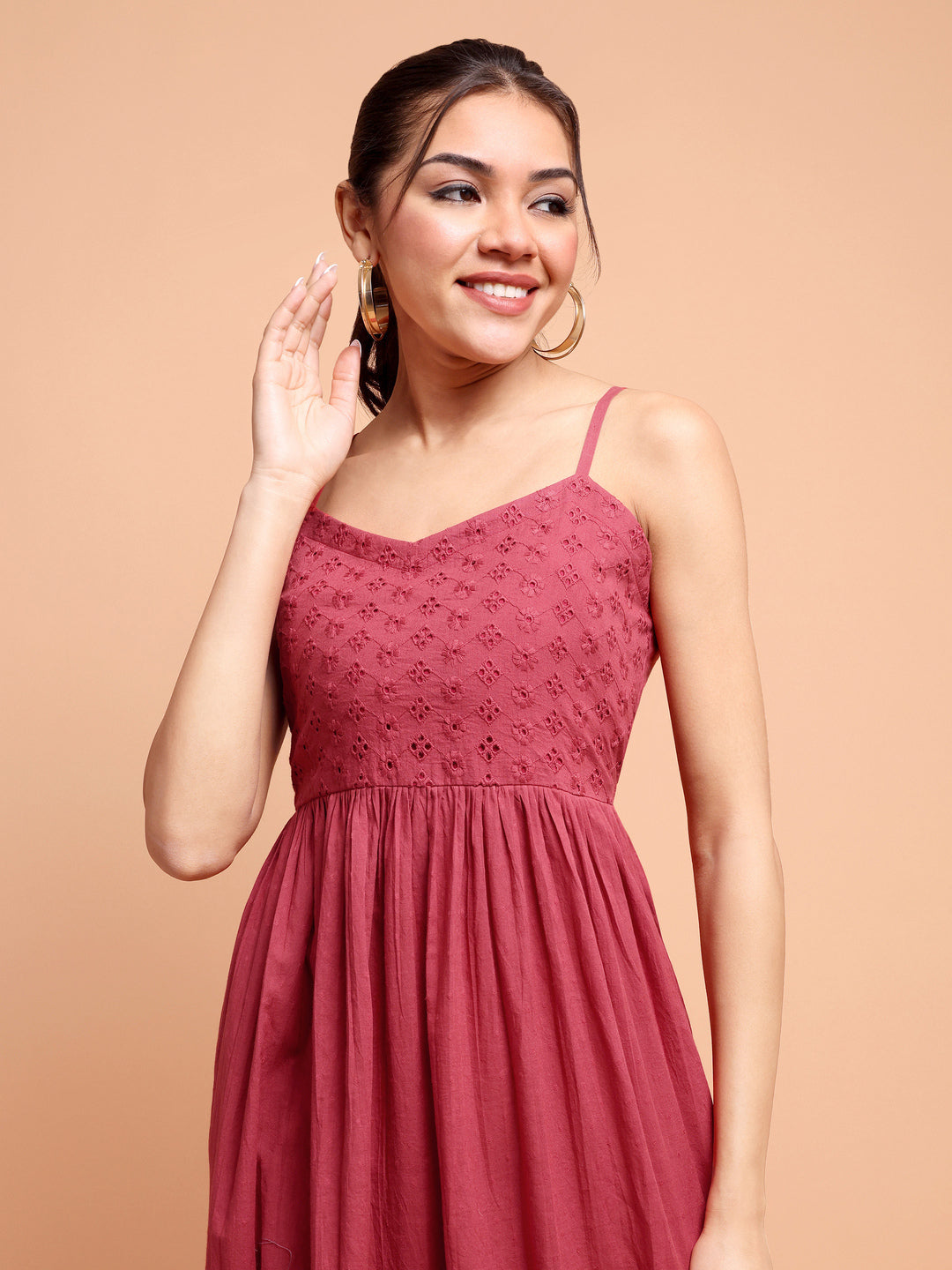 Maroon Knee length shiffley dress for women