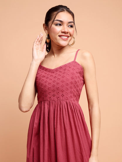 Maroon Knee length shiffley dress for women