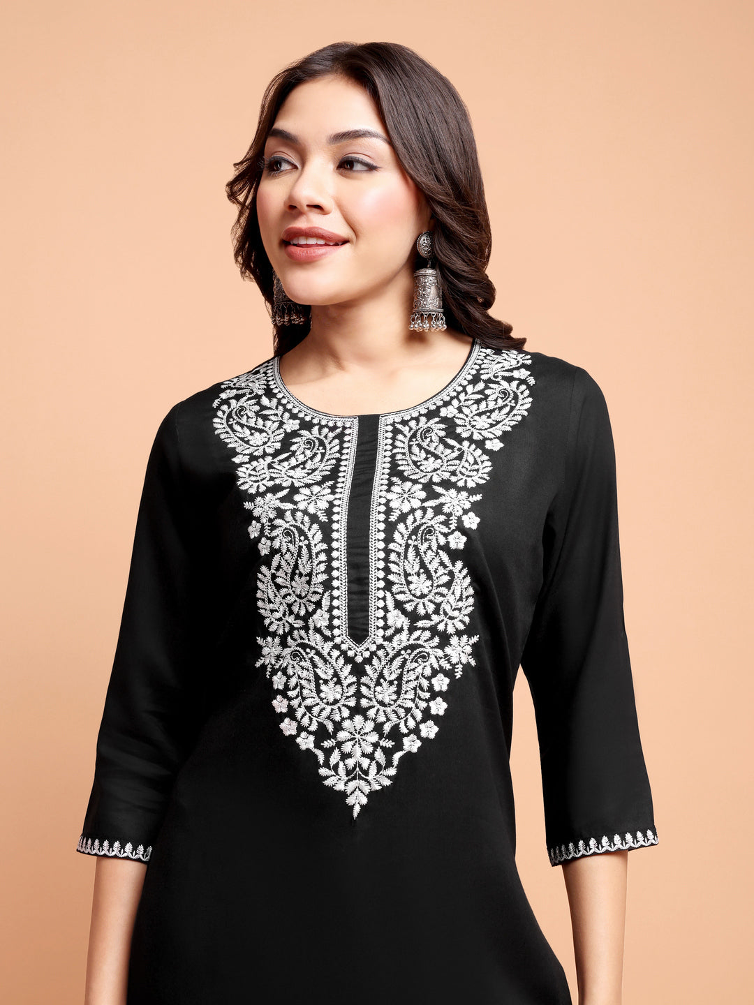 ALANKARI Black Ethnic Motifs Embroidered Chikankari Kurta