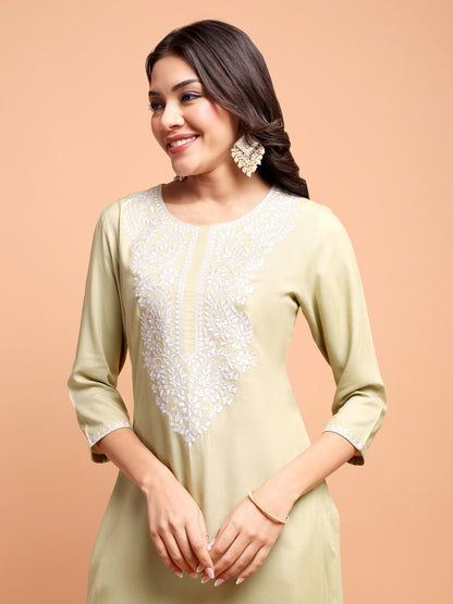 ALANKARI Ethnic Motifs Embroidered Chikankari Kurta