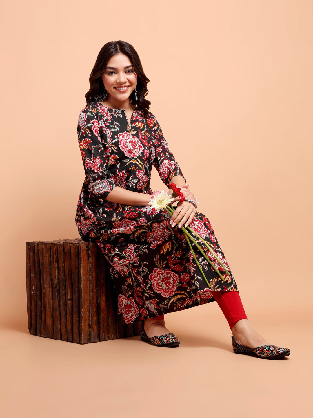 ALANKARI Floral Printed Cotton A-Line Kurta