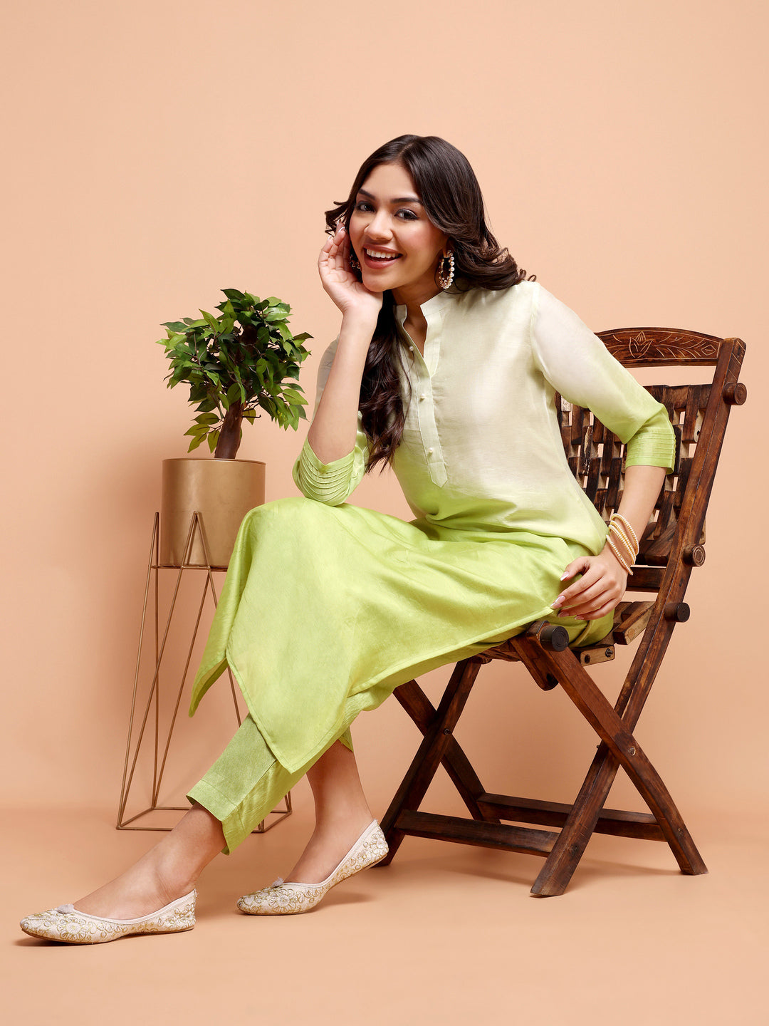 ALANKARI Ombre Straight Chanderi Cotton Kurta with Trousers