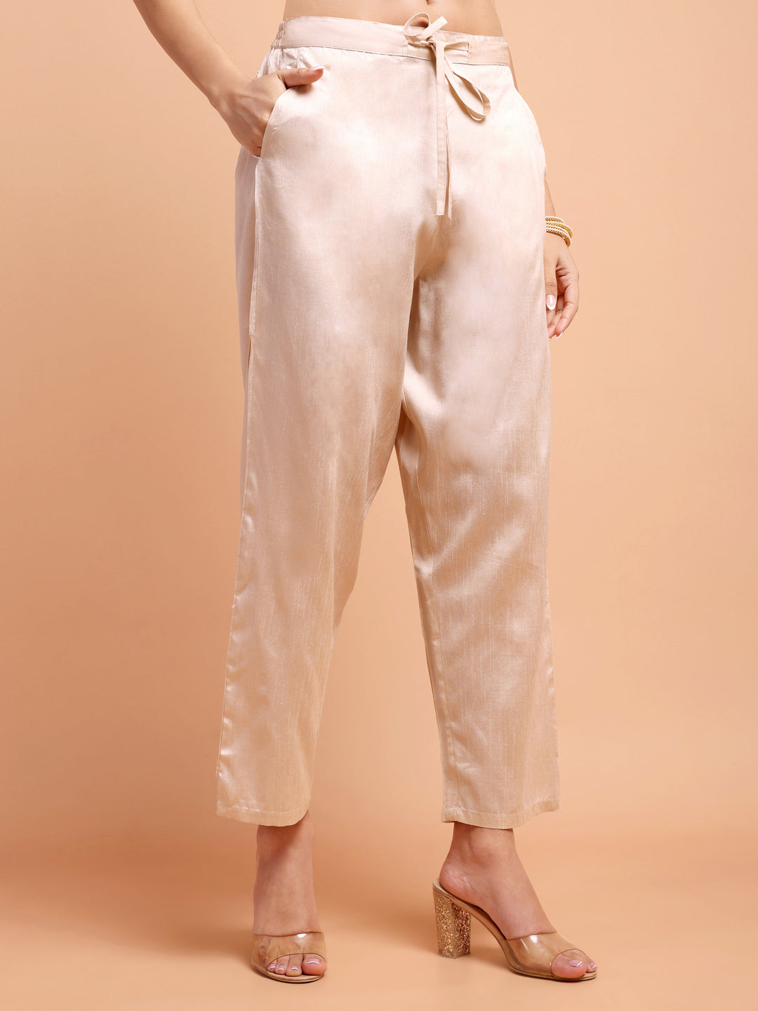 ALANKARI Pleated Beads and Stones Chanderi Cotton Kurta with Trousers