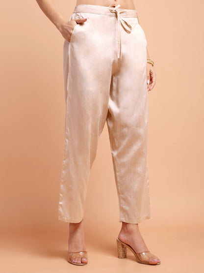 ALANKARI Pleated Beads and Stones Chanderi Cotton Kurta with Trousers